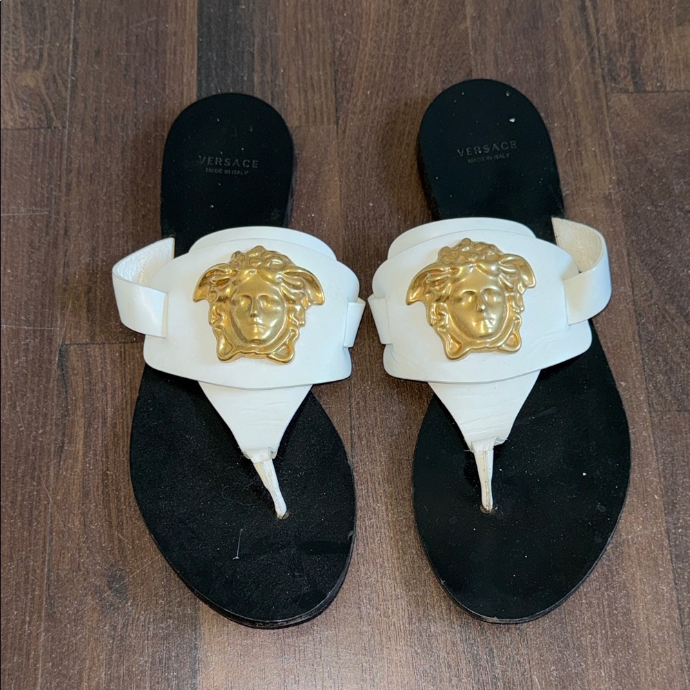 Versace Medusa White and Gold Sandals